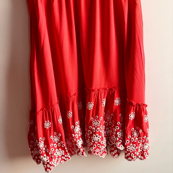 Solitaire Size M coral orange red eyelet floral dress with ruffle sleeves - Picture 3 of 12